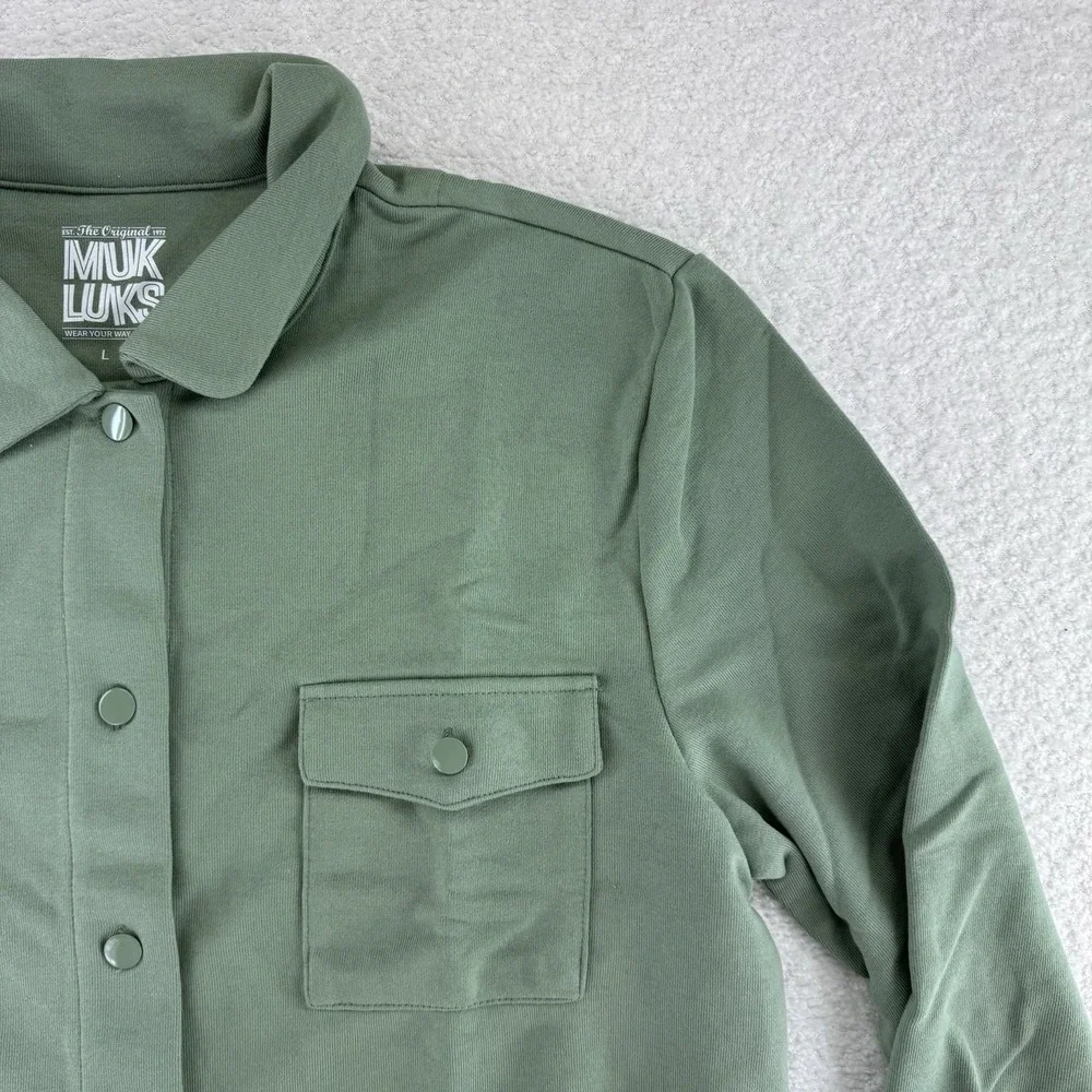 Muk Luks French Terry Cargo Utility Topper Sweater Size Large Army Green